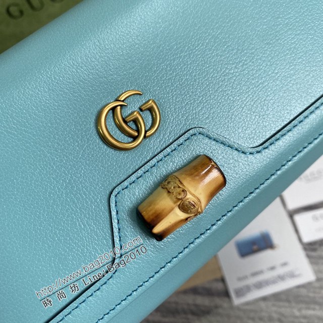 Gucci新款包包 古馳淺藍色全皮小斜挎錢夾 Gucci新款竹節鎖扣鏈條錢包 658243  ydg3301